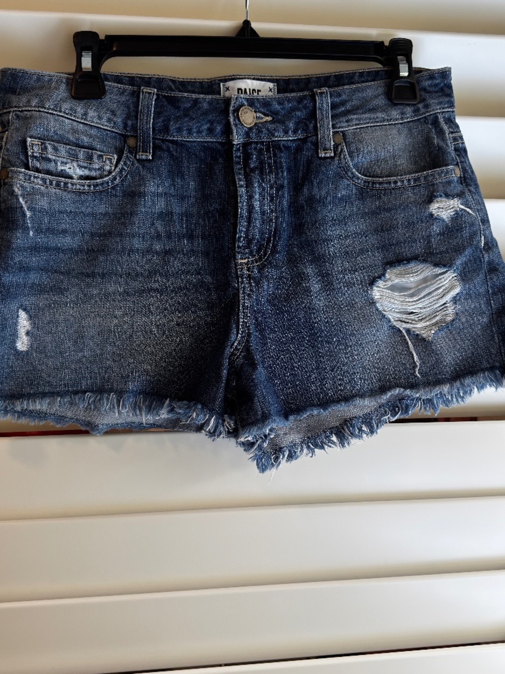 PAIGE Indigo Distressed Jean Shorts